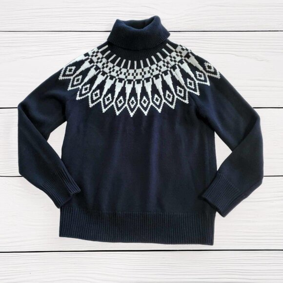 Tommy Hilfiger Men's Navy and White Fair Isle Turtleneck Sweater Size M - Picture 1 of 7